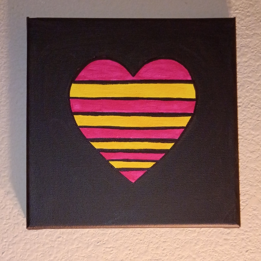 Handpainted Striped Heart Original Acrylic Painting On Canvas Wall Decor
